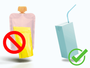 Juice Boxes are recyclable (tuck the straw in)
Juice pouches or food pouches are not.